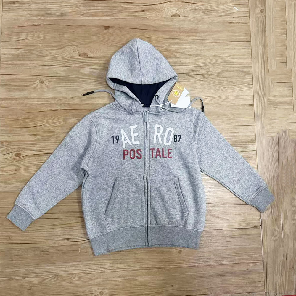 外贸尾货春季美式风连帽卫衣外套男女童字母印花拉链衫休闲外套