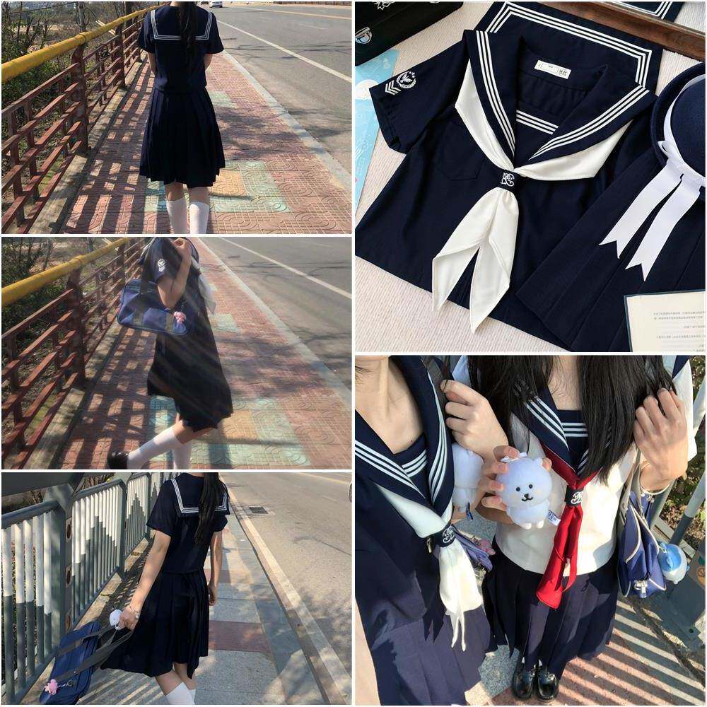 巧所工作室jk制服绀三本鸟章基础款春夏款夏服短袖校供水手服套装