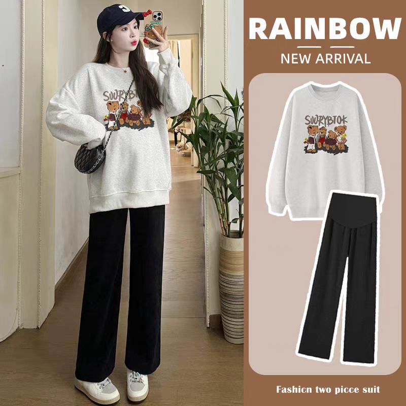 孕妇春秋装套装时尚洋气外出卫衣2024新款秋冬加绒孕妇裤子两件套