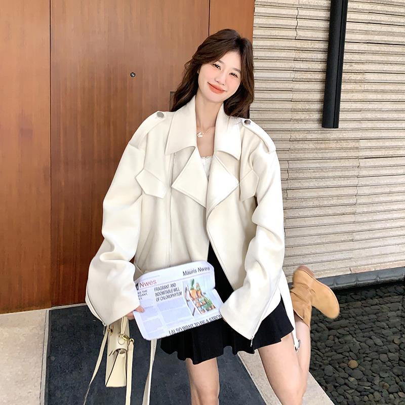 白色高端洋气麂皮绒风衣外套女短款2025春新款设计感休闲时尚夹克