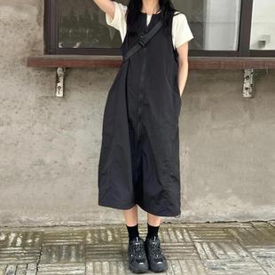 山系黑色工装 胖mm显瘦背带裙 机能风背心裙女夏薄款 连衣裙微胖大码