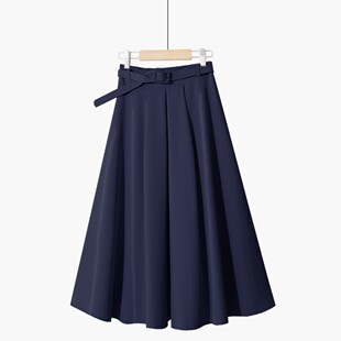 秋冬西装 半身裙 棉简约百搭显瘦腰带纯色气质A字伞裙大摆中长款