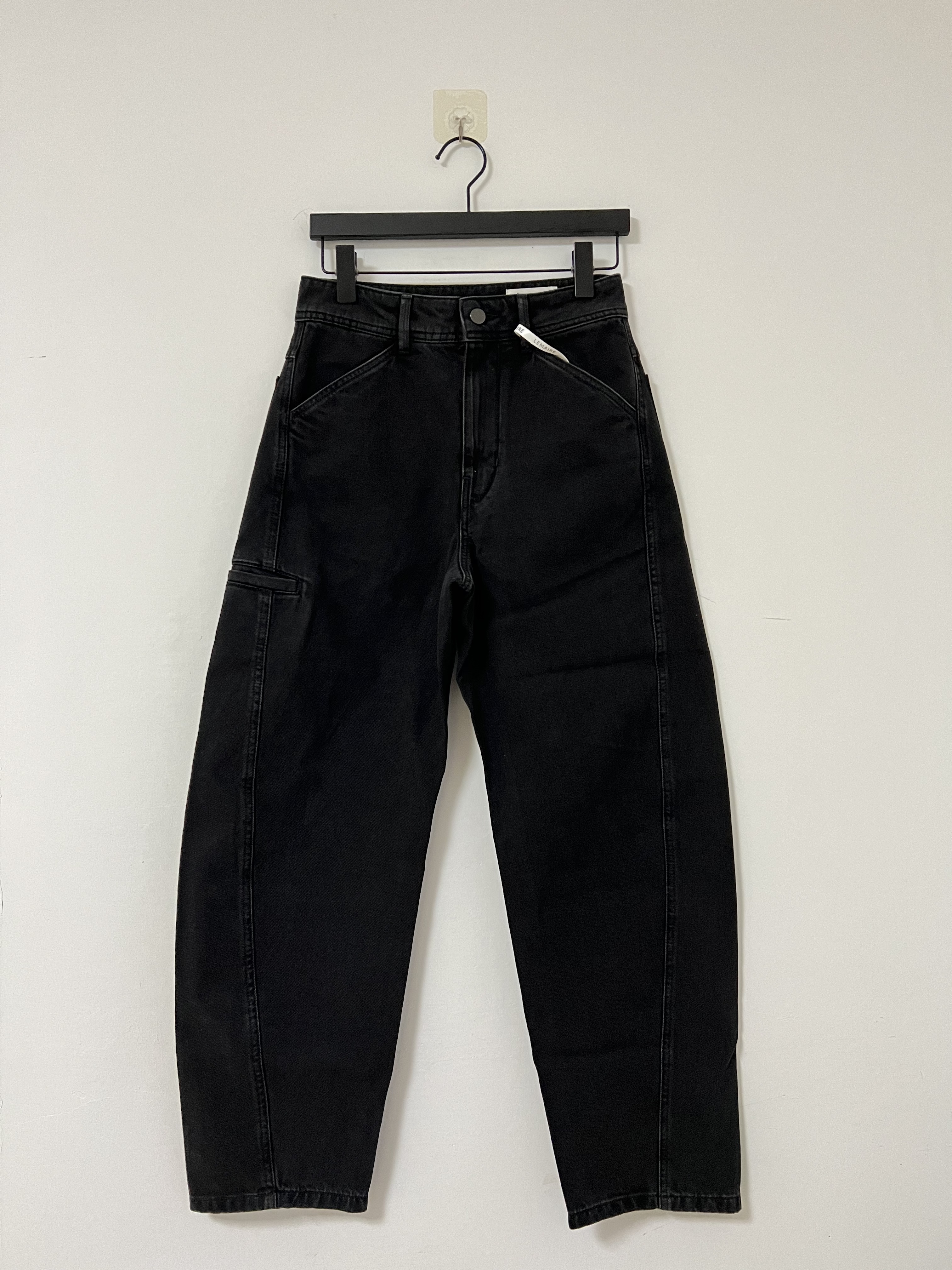 24夏 Lemaire风格 黑色插袋中腰弧形洗水牛仔纯棉长裤中性款