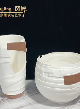 陶瓷拼贴花器样板房白色