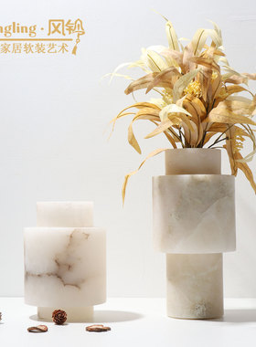 轻奢现代白色云石花器样板间售楼处大理石摆件艺术品装饰品