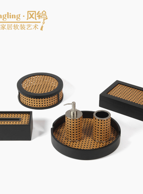 现代简约皮革金属托盘乳液瓶牙膏罐相框首饰盒家居装饰摆件