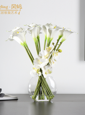 现代简约白色清新玻璃仿真花艺酒店售楼处样板间家庭客厅