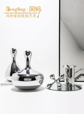 简约现代银色玻璃水滴摆件售楼处样板间酒店展厅会客室摆设