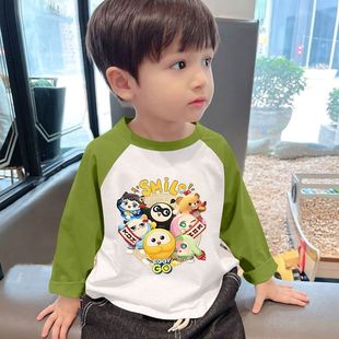 宝宝卡通上衣打底 新款 百搭男童女童长袖 儿童蛋仔派对春秋T恤秋季