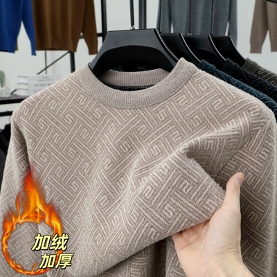 雪貂绒爸爸毛衣男士加绒加厚圆领