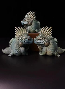 博物志工作室 蜥蜴王国：绿鬣蜥犀牛铜雕高古皮壳爬宠蜥蜴手把件