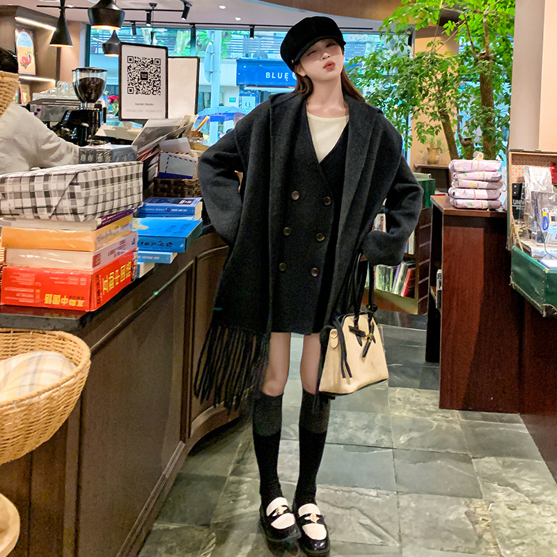 双面羊毛外套女戴围巾2D115-C217-P275-K398图片