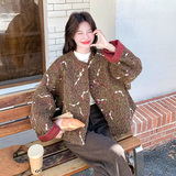 小香风撞色拼接碎花羊毛呢外套女秋冬2025新款时髦洋气超好看大衣，女装毛呢外套，2D115