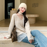蕾丝拼接毛衣带领带2D115-C758-P125-K198，女装针织衫/毛衣，2D115