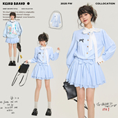 miu系气质系带收腰衬衫 KEIKO 智性通勤蓝色条纹连衣裙2025秋季 裙