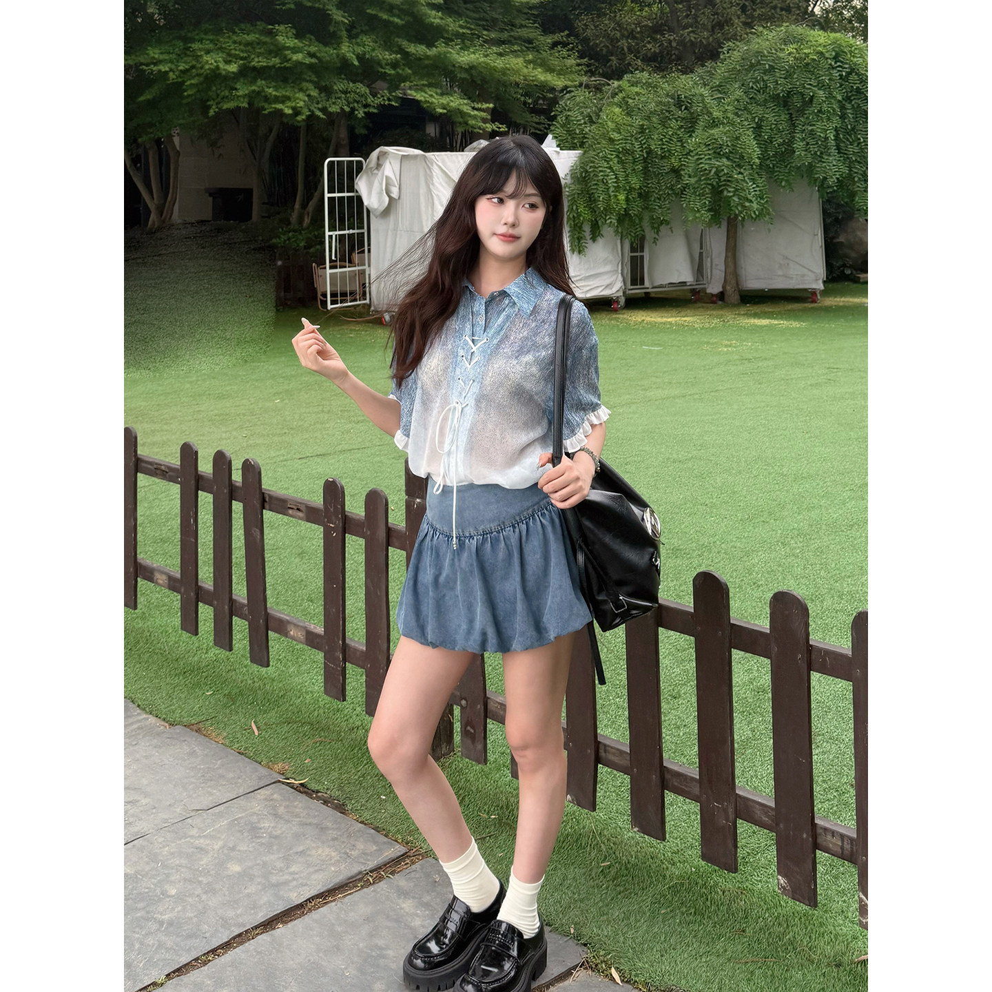 KEIKO 法式轻透感渐变色短袖衬衫夏季高级感独特漂亮显瘦雪纺上衣