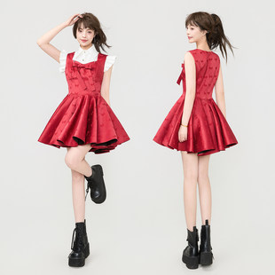 KEIKO 氛围感红色蝴蝶结吊带连衣裙夏法式千金显瘦无袖蓬蓬公主裙