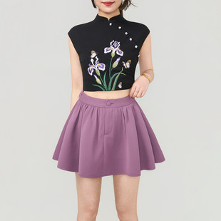 KEIKO 温柔风香芋紫色百褶半身裙26夏季显瘦高腰蓬蓬A字短裙伞裙