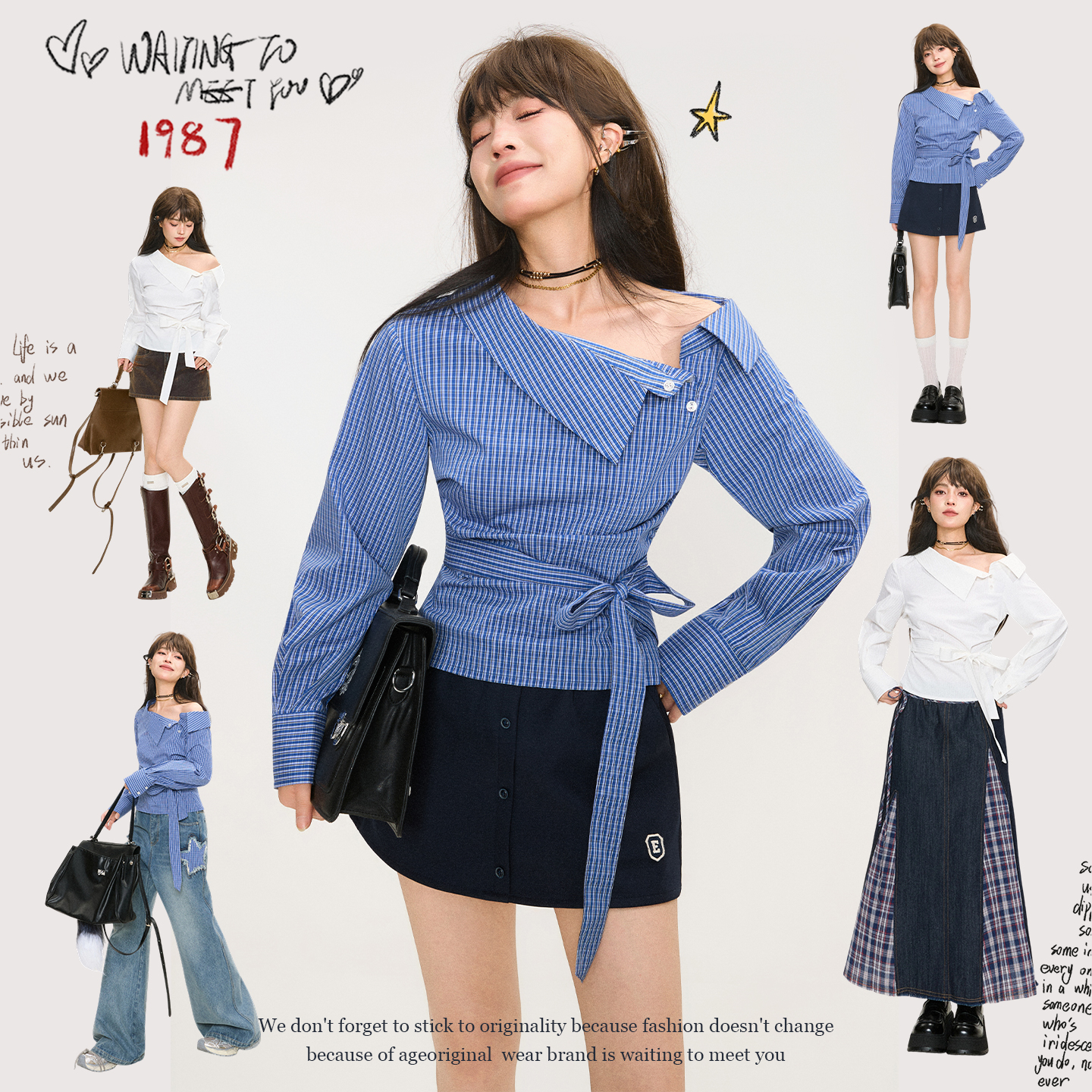 KEIKO miu系斜领露肩长袖衬衫25秋季高级感减龄系带束腰显瘦上衣