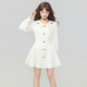 KEIKO法式 御姐白色翻领连衣裙2026春夏气质收腰A字百褶短裙小白裙