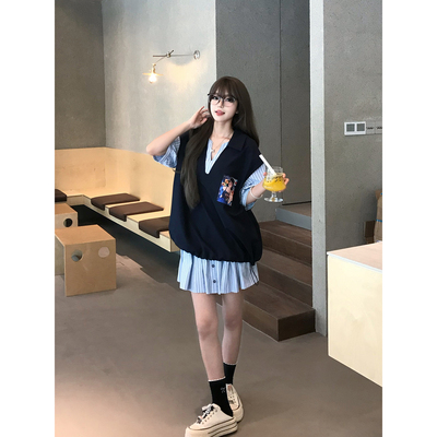 KEIKO 元气轻活风穿搭两件套装夏季减龄polo领假两件上衣+半身裙