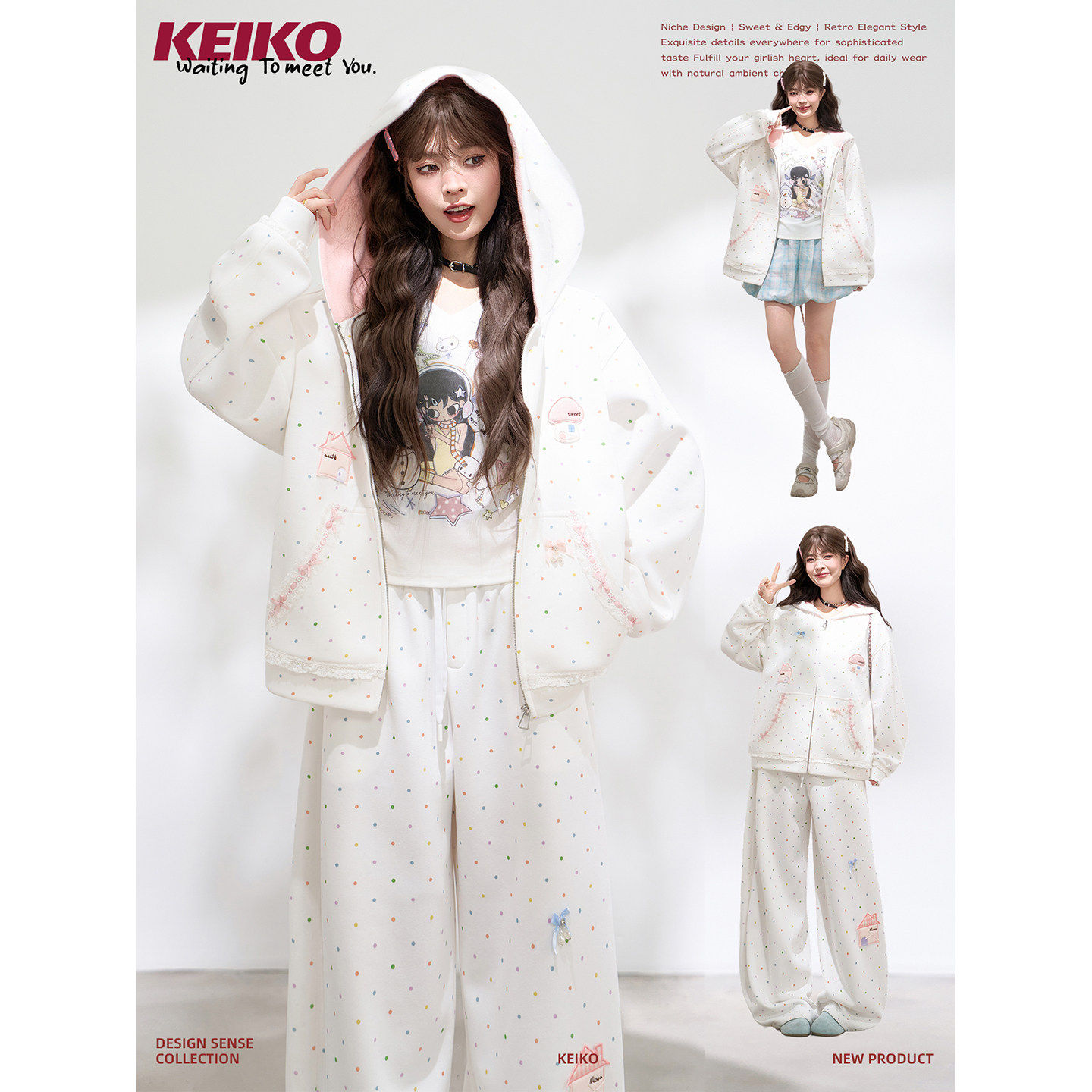 KEIKO多巴胺波点印花卫衣