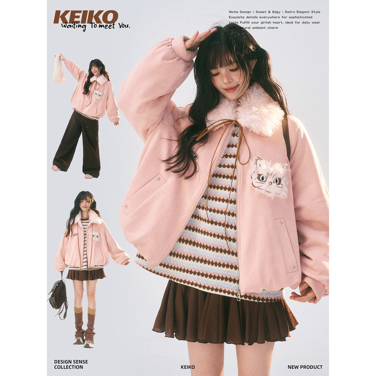 KEIKO可拆卸毛领加厚毛绒棉服