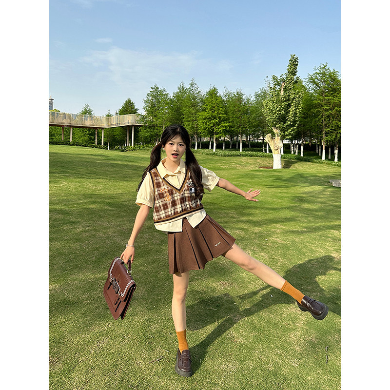 KEIKO 蝴蝶结girl学院风假两件短袖衬衫夏可露丽穿搭减龄chic上衣
