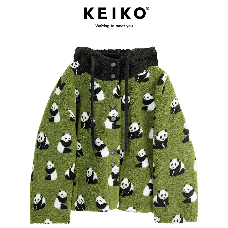 凯莉欧熊猫提花皮毛一体保暖棉服