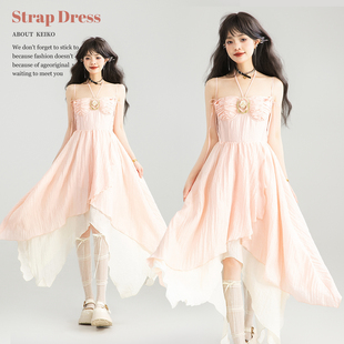 KEIKO 纯欲薄纱不规则吊带裙公主裙夏季度假风抹胸连衣裙晚礼服裙