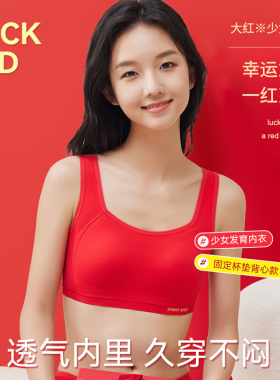 女童发育期内衣本命年红色背心13岁学生女孩二阶段少女文胸固定杯