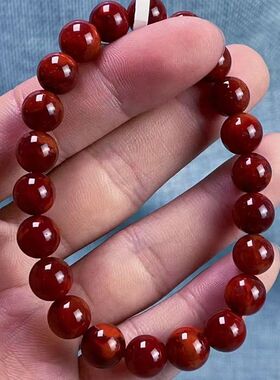 03C66凉山瓦西料南红原矿锦红妖火焰单圈手串