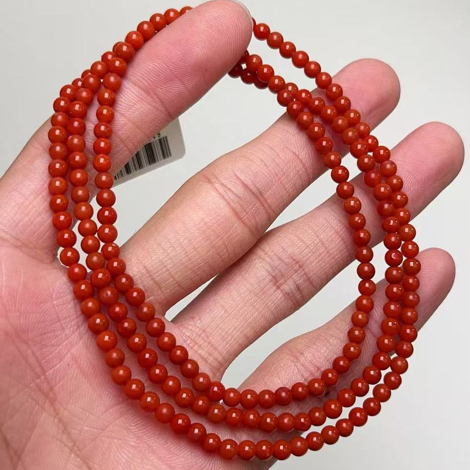 118C06保山南红锦红小米多圈手串项链