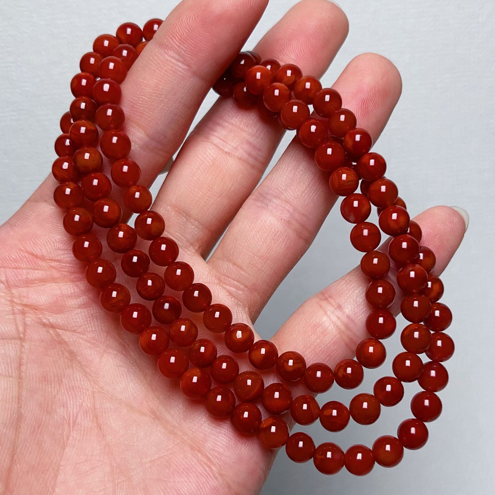 609C45凉山瓦西料南红牛血红多圈手串项链