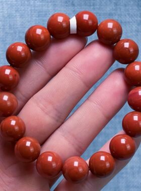 909C45凉山瓦西料原矿南红满色肉柿子红单圈手串多样性发其一