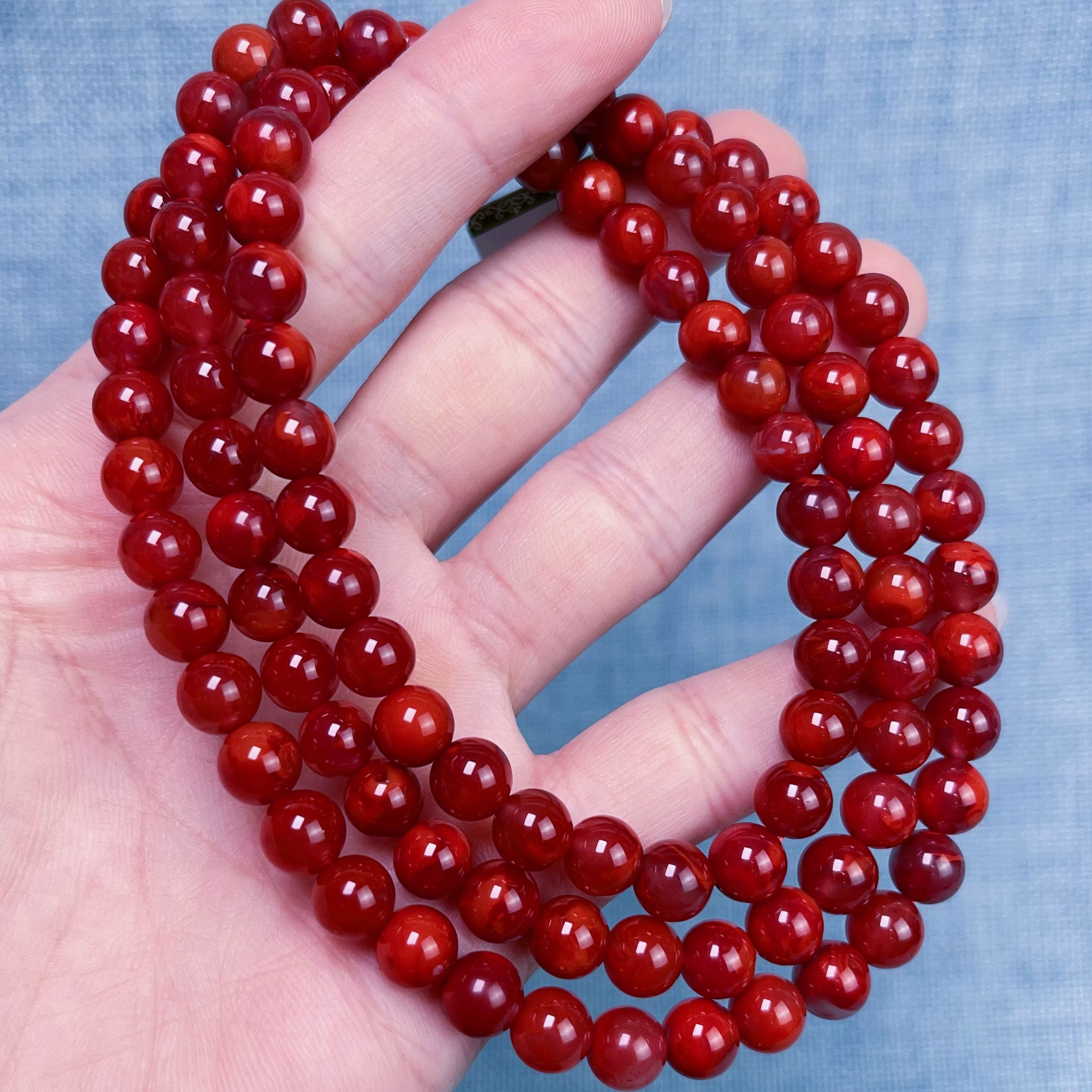 1409C18凉山瓦西料南红玫锦火焰多圈手串