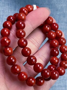 08C66凉山瓦西料南红原矿柿子锦火焰单圈手串多样性发其一