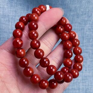 08C66凉山瓦西料南红原矿柿子锦火焰单圈手串多样性发其一