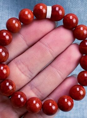 12C66凉山瓦西料南红原矿柿子锦红火焰单圈手串