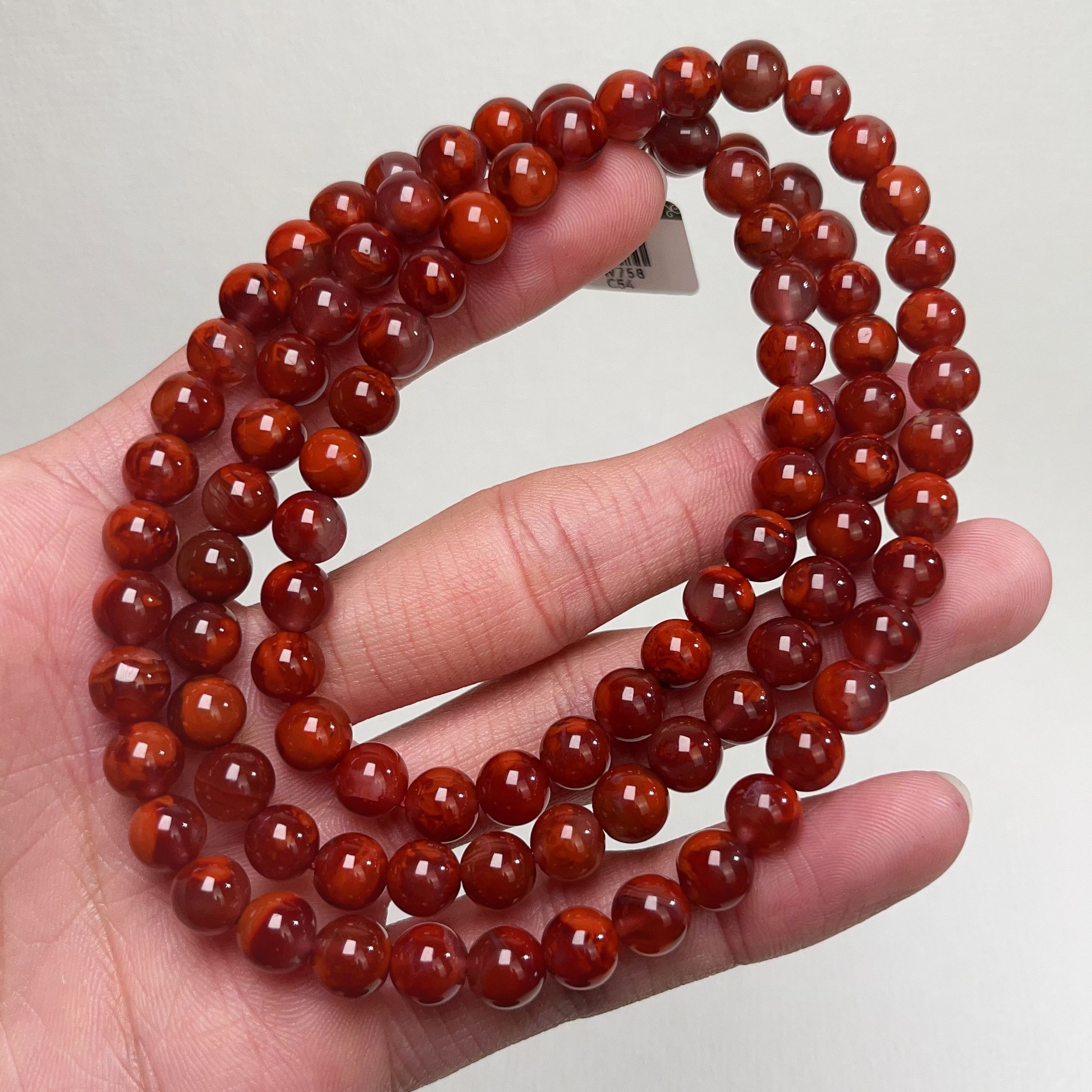 758C54凉山瓦西料南牛血锦红火焰多圈手串