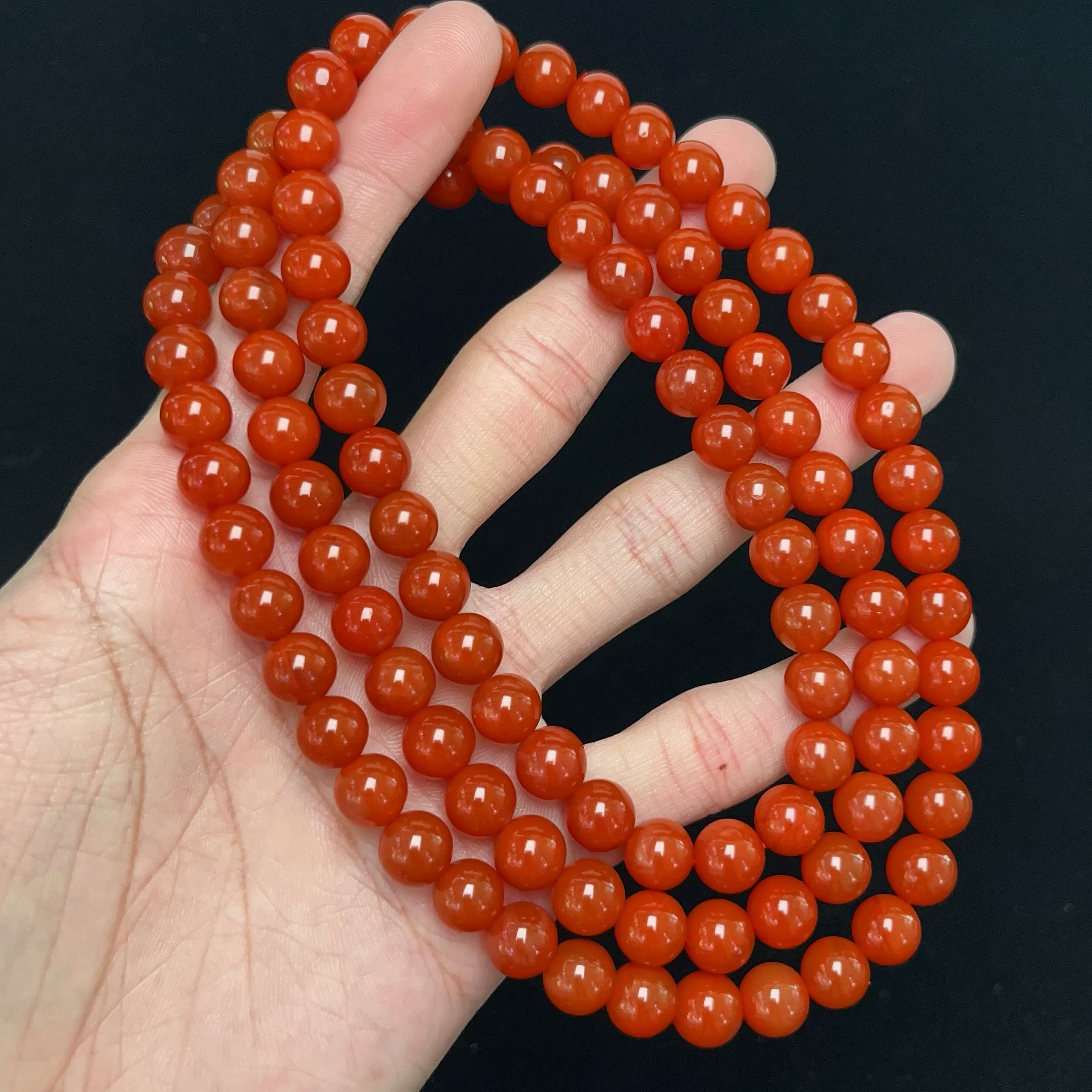 2008C10-5保山料南红保山柿子红玉化多圈手串项链