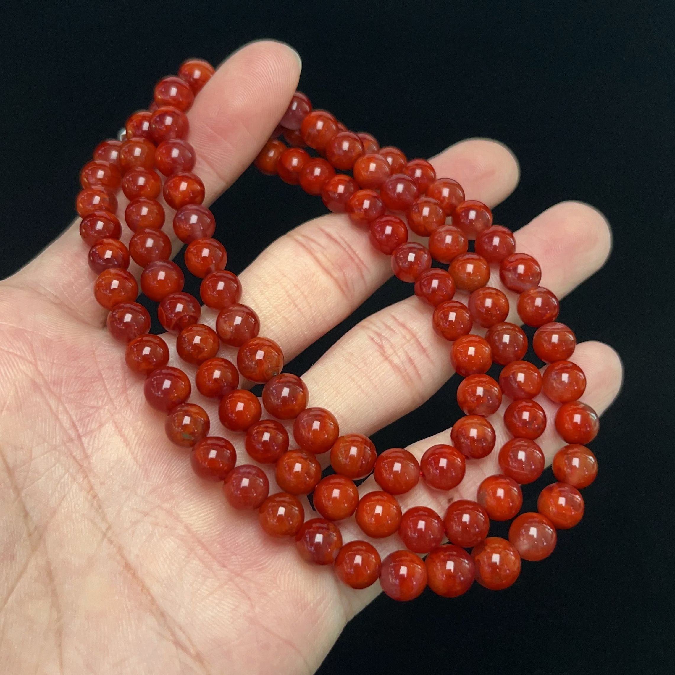 459C54凉山瓦西料南红牛血红火焰多圈手串项链