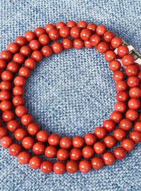 08C70凉山瓦西料南红原矿柿子红多圈手串