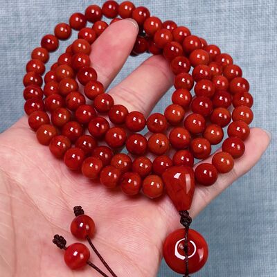 3309C11凉山瓦西料南红正色锦红多圈手串毛衣链