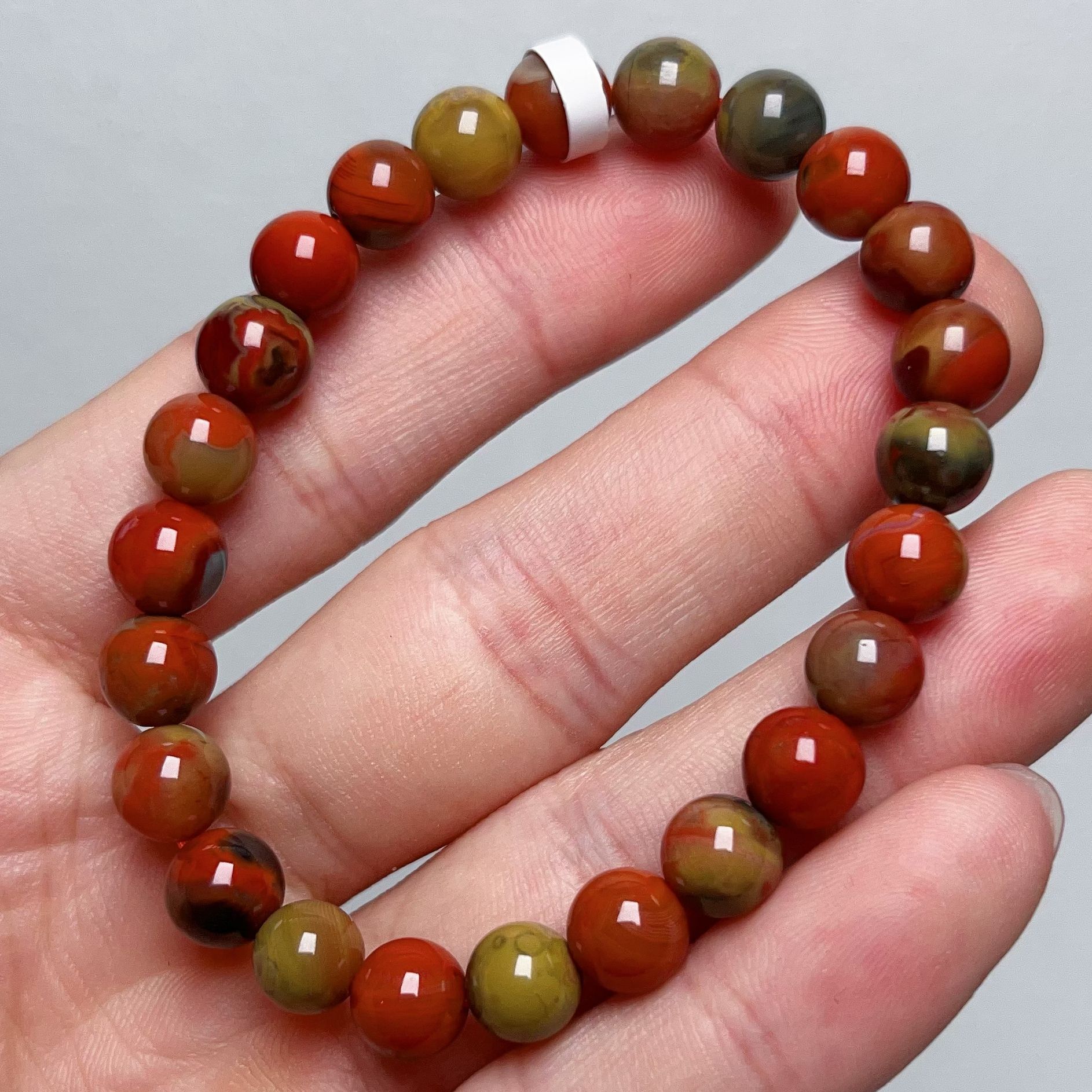 403A01大山包南红三彩包浆单圈手串