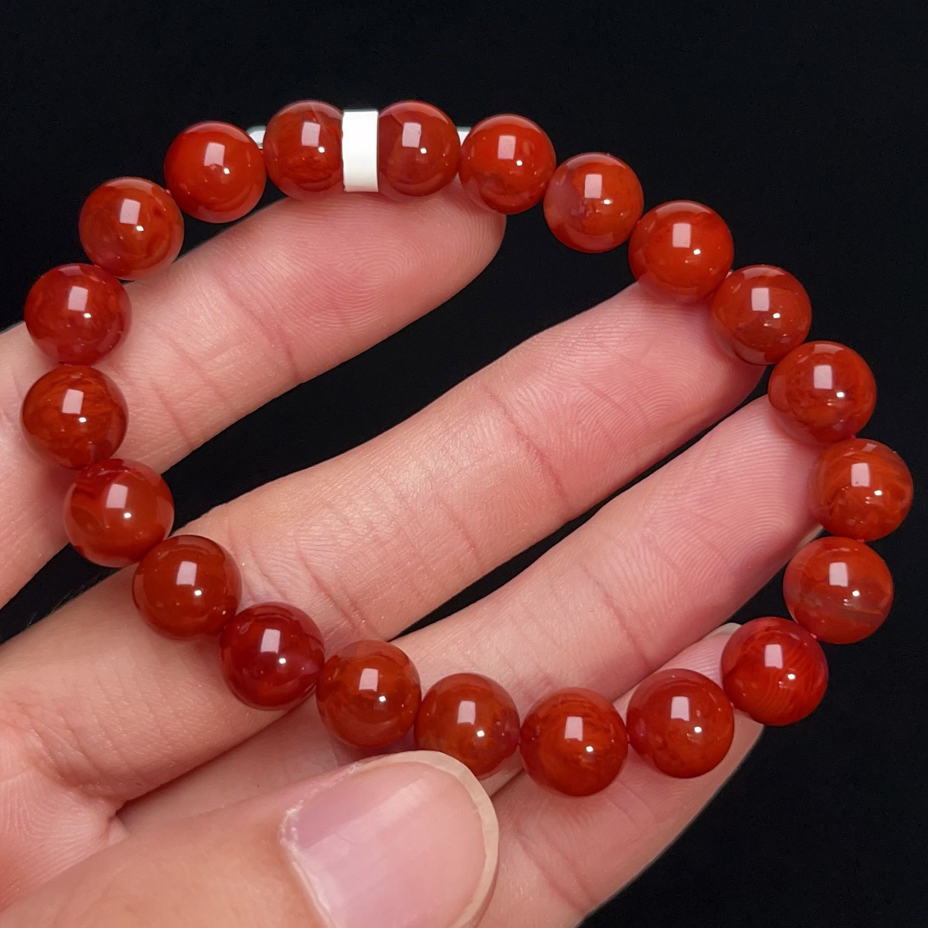 349C47凉山瓦西料南红玫锦牛血红单圈手串