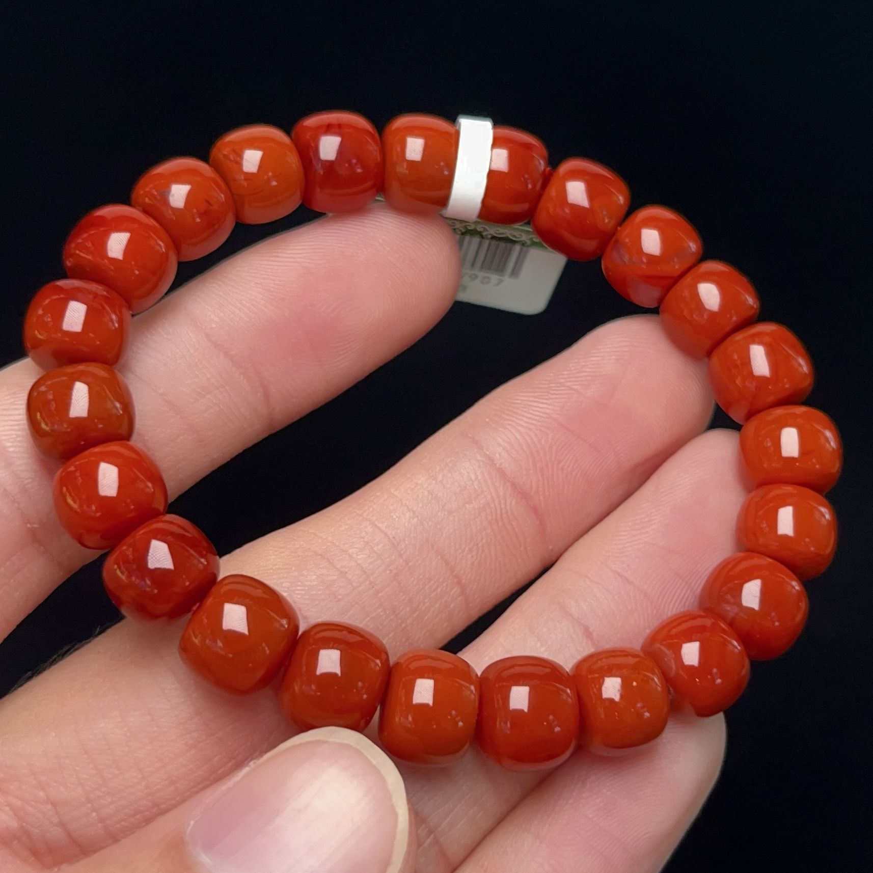 907C33凉山瓦西料南红满色满肉锦红老型单圈手串