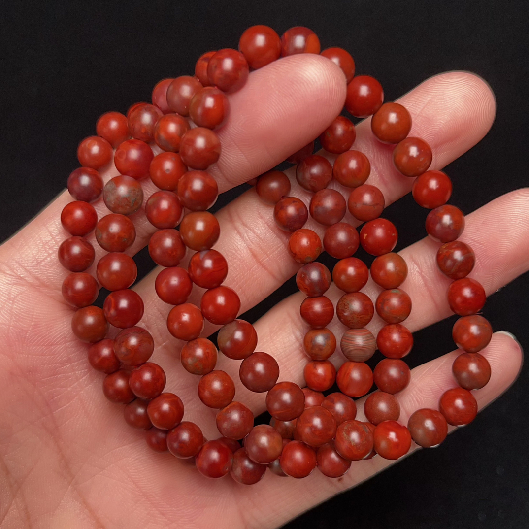 346C46凉山南红九口料鸡血包浆单圈手串多样性发其一