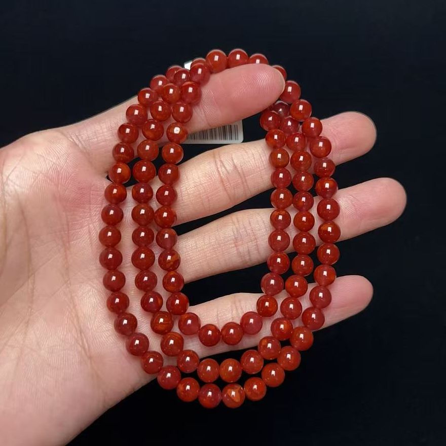 545C45凉山瓦西料南红玫锦红多圈手串项链