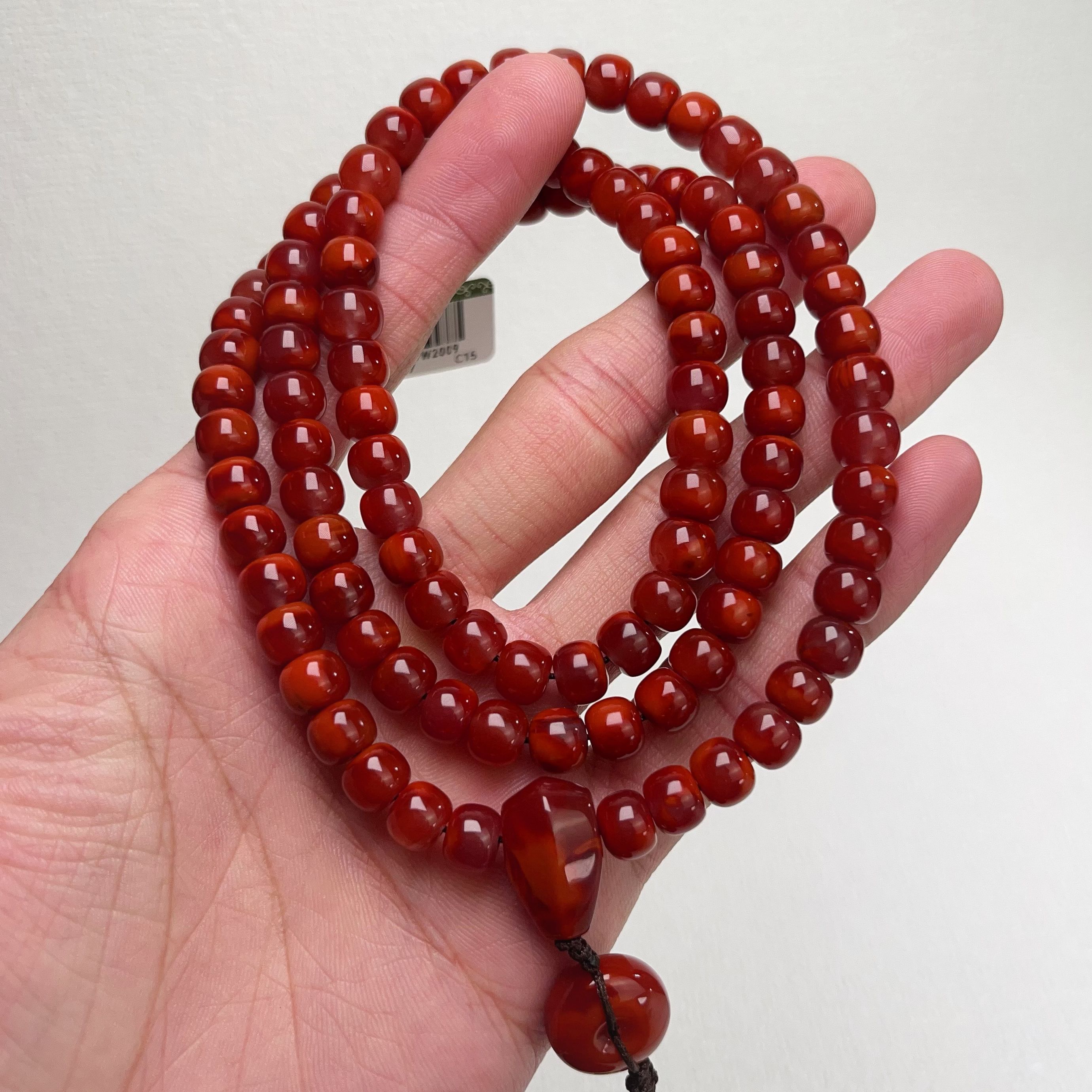 2009C15凉山瓦西料南红牛血锦红老型多圈手串项链